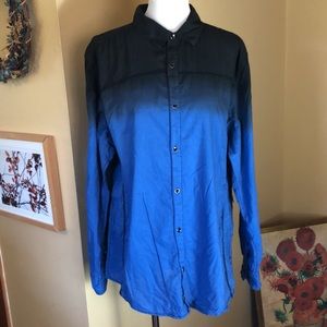 INC International Concerts Size XXL Cotton Dip-Dye Button-Front Shirt Tab Sleeve
